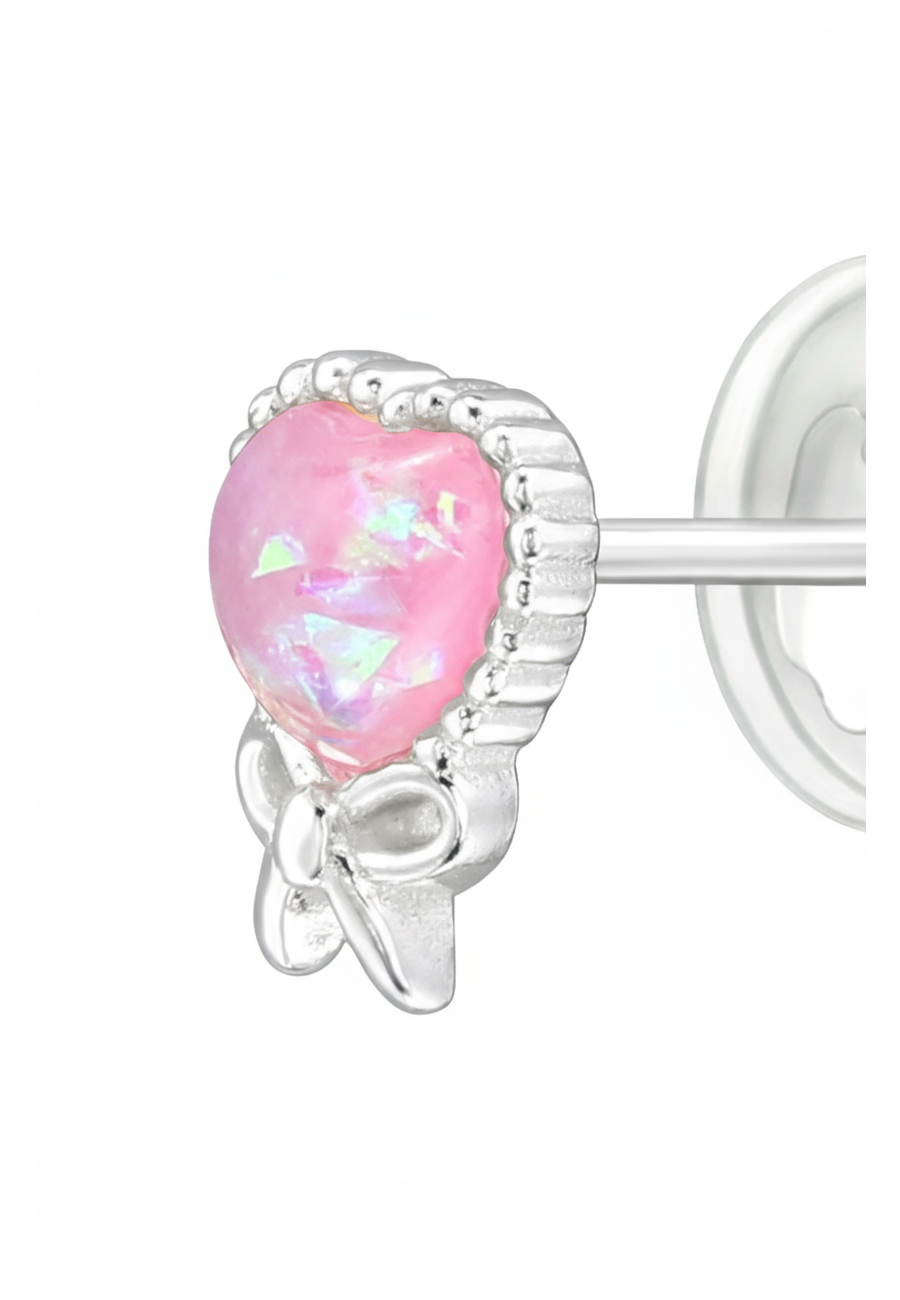 Puces d'Oreilles Cœur en Argent pour Enfants avec Opale d'Imitation