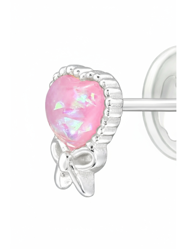 Kinder-Ohrstecker Silber-Herz mit Imitiertem Opal
