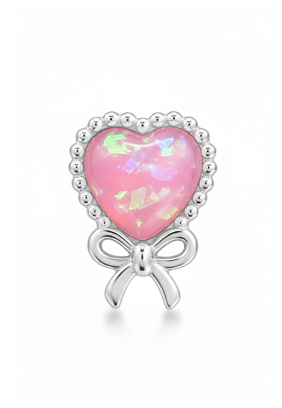 Children's Silver Heart Ear Studs with Imitation Opal