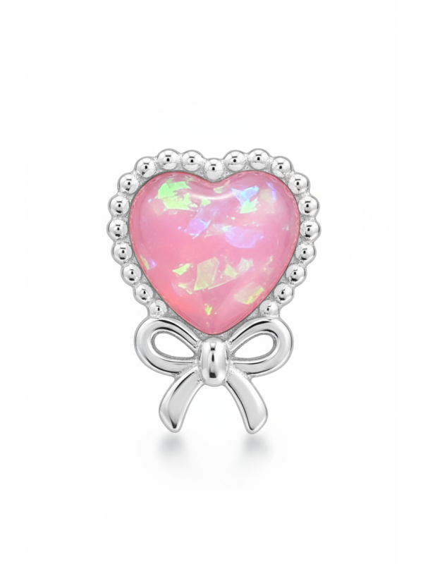 Children's Silver Heart Ear Studs with Imitation Opal