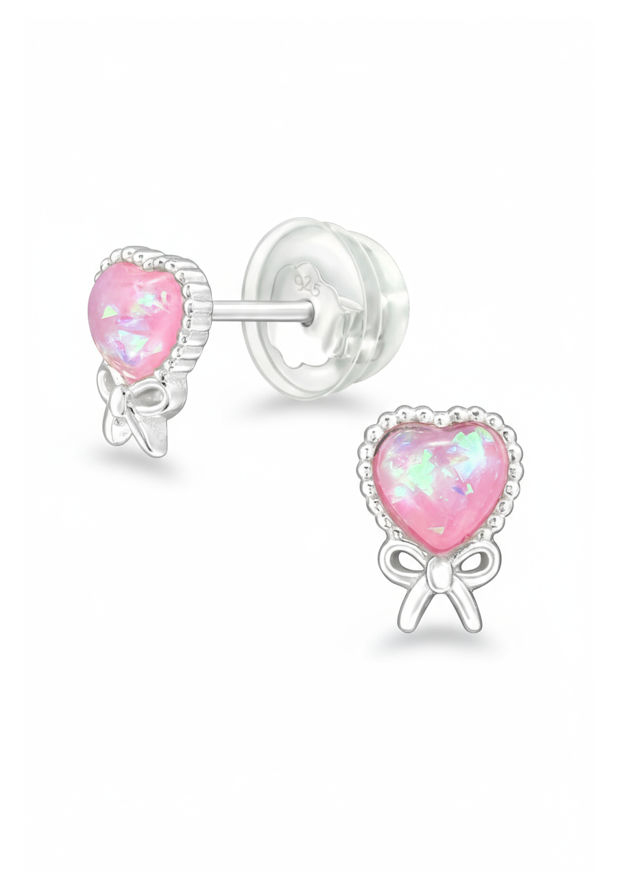 Kinder-Ohrstecker Silber-Herz mit Imitiertem Opal