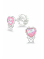 Children's Silver Heart Ear Studs with Imitation Opal
