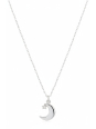 Moon with Star Sterling Silver Necklace with Cubic Zirconia