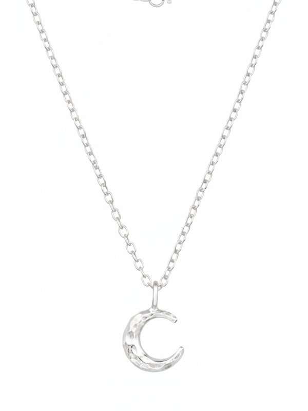 Textured Crescent Moon Sterling Silver Necklace