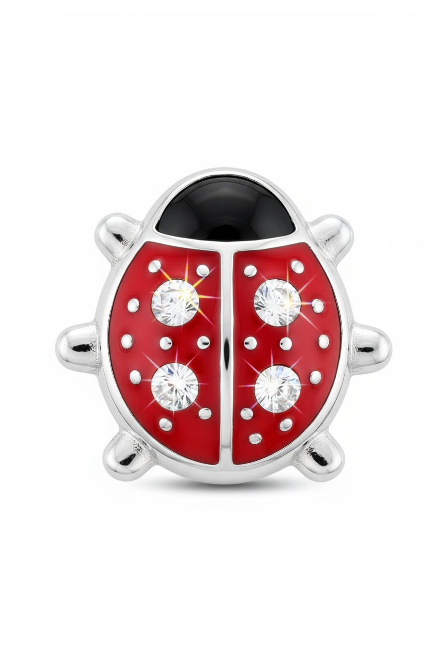 Puces d'Oreilles Coccinelle pour Enfants en Argent Sterling avec Cristal et Émail (or Résine Époxy)