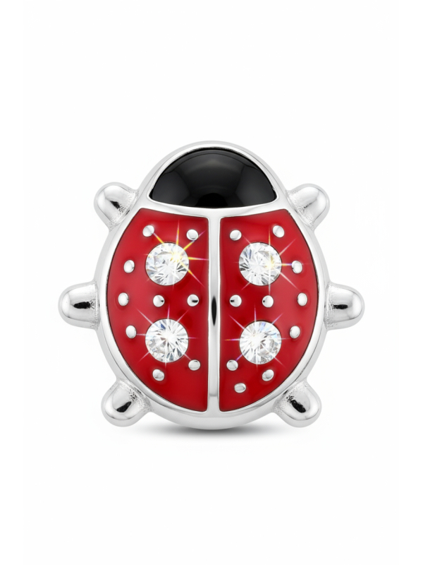 Puces d'Oreilles Coccinelle pour Enfants en Argent Sterling avec Cristal et Émail (or Résine Époxy)