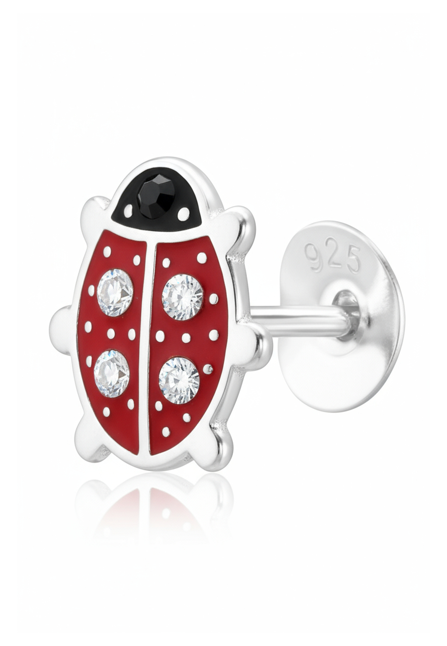 Puces d'Oreilles Coccinelle pour Enfants en Argent Sterling avec Cristal et Émail (or Résine Époxy)