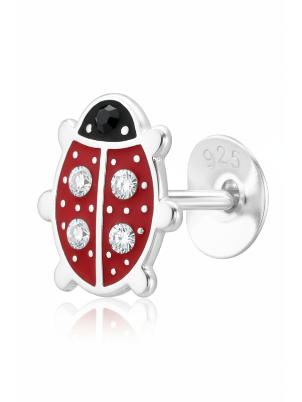Ladybug Children's Sterling Silver Ear Studs with Crystal and Epoxy