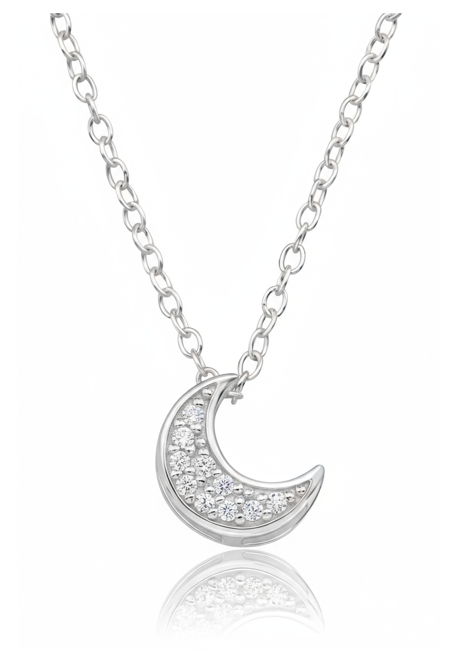 Collier Lune 7 mm en Argent Sterling, 45 cm, avec 10 Zircones Cubiques