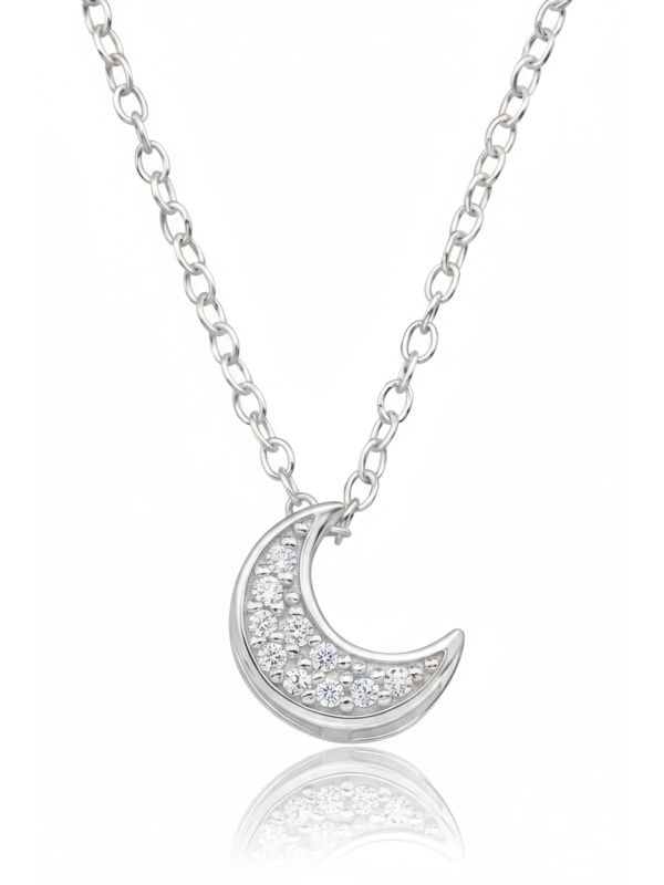 Collier Lune 7 mm en Argent Sterling, 45 cm, avec 10 Zircones Cubiques