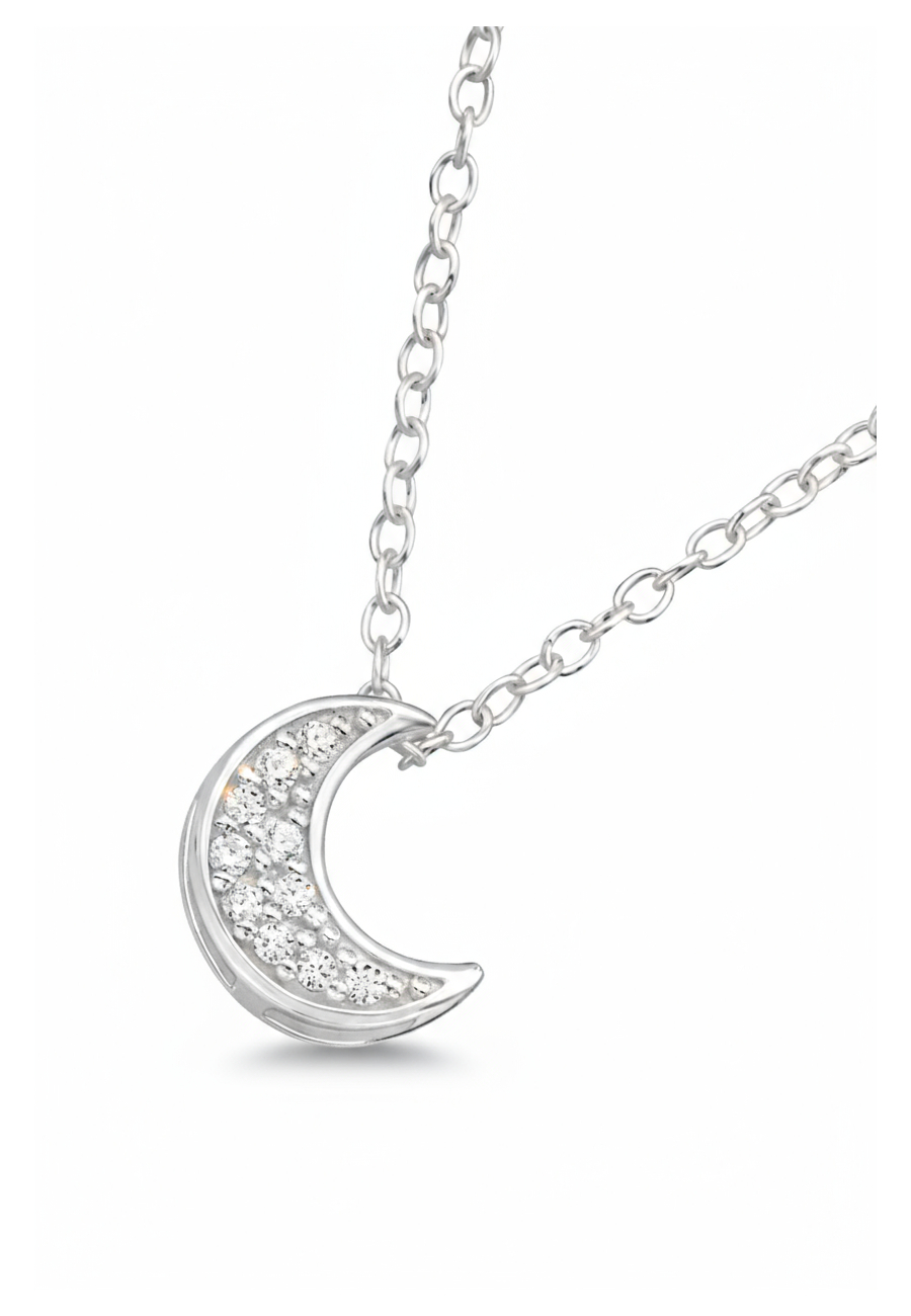 Collier Lune 7 mm en Argent Sterling, 45 cm, avec 10 Zircones Cubiques