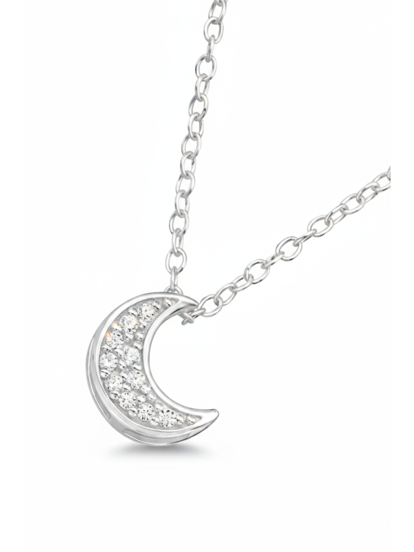 Collier Lune 7 mm en Argent Sterling, 45 cm, avec 10 Zircones Cubiques