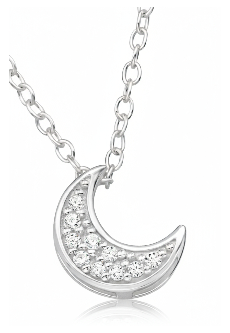 Collier Lune 7 mm en Argent Sterling, 45 cm, avec 10 Zircones Cubiques