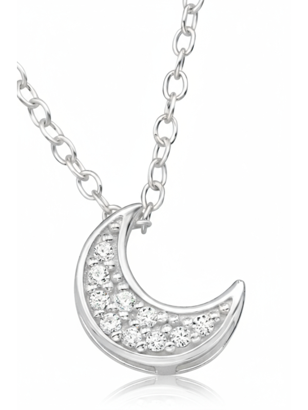 Collier Lune 7 mm en Argent Sterling, 45 cm, avec 10 Zircones Cubiques