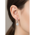 Silver Ear Hoops with Hanging Heart and Cubic Zirconia
