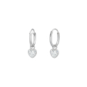 Silver Ear Hoops with Hanging Heart and Cubic Zirconia