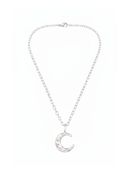 Textured Crescent Moon Sterling Silver Necklace
