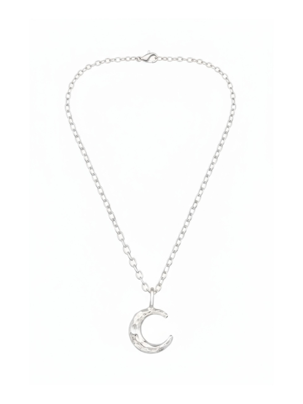 Textured Crescent Moon Sterling Silver Necklace