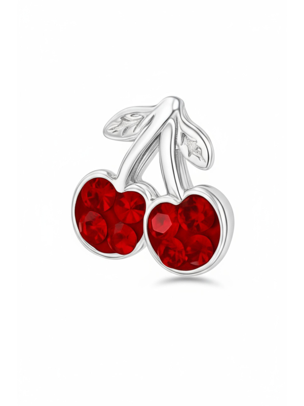 Premium Children's Silver Cherry Ear Studs with Crystal