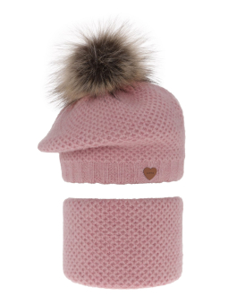 Winterset für Mädchen: rosa Mütze und Schlauchschal mit Pompon Francesca
