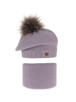 Winterset für Mädchen: rosa Mütze und Schlauchschal mit Pompon Francesca