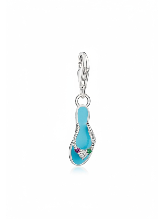 Pendentif Charme en Argent : Tongs Turquoise avec Pierres Colorées