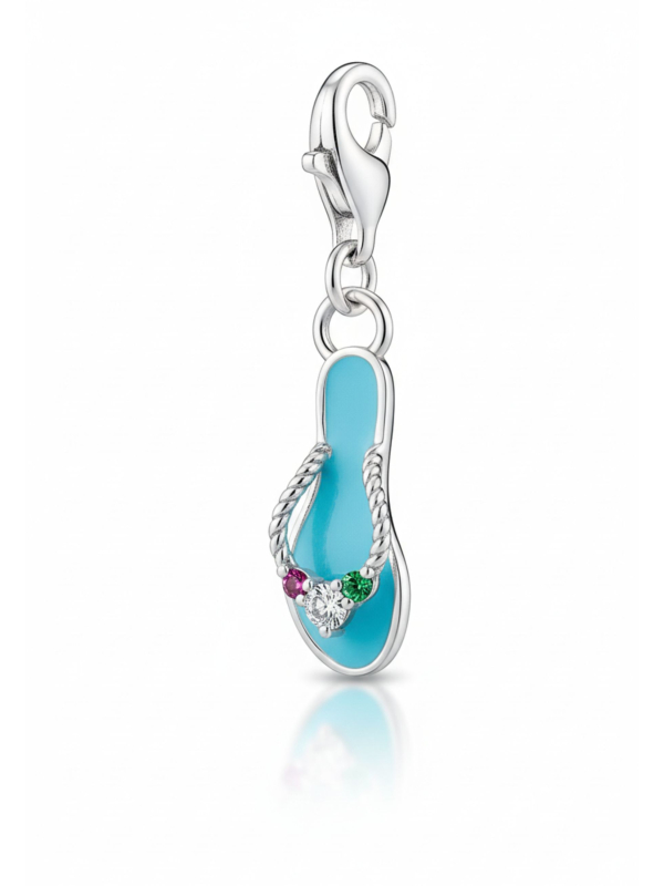 Colgante Charm de Plata: Chancla Turquesa con Piedras de Colores