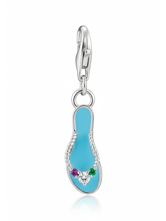 Colgante Charm de Plata: Chancla Turquesa con Piedras de Colores