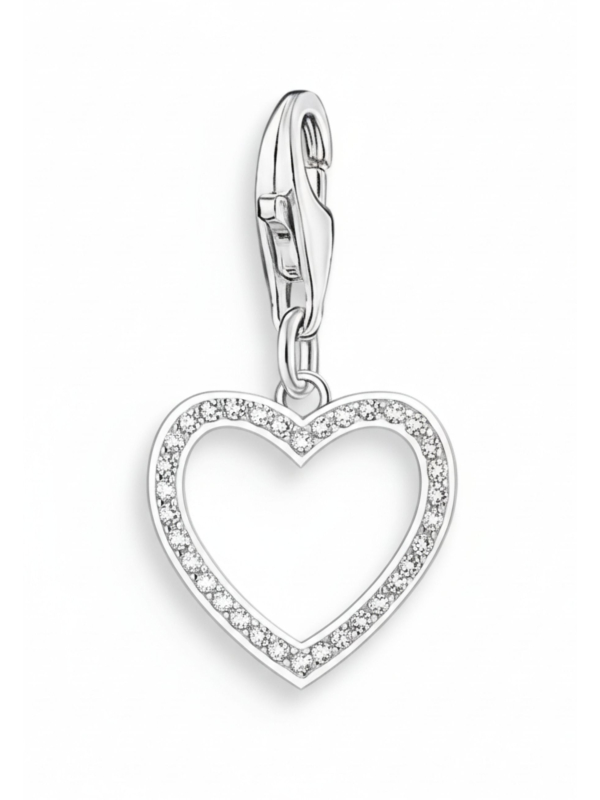 Silver Heart Charm Pendant with White Stones