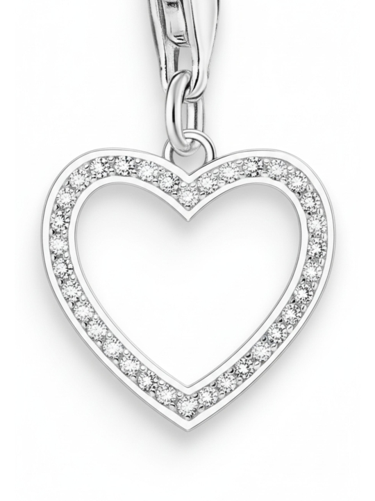 Pendentif Charme Cœur en Argent avec Pierres Blanches