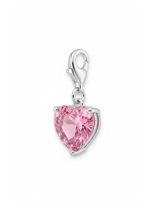 Pendentif Charme Cœur en Argent avec Pierre Rose