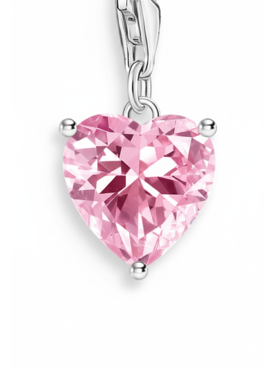 Silberner Herz-Charm-Anhänger mit Rosa Stein