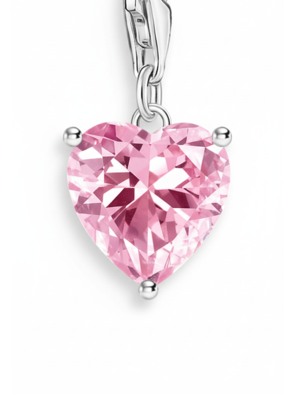 Pendentif Charme Cœur en Argent avec Pierre Rose