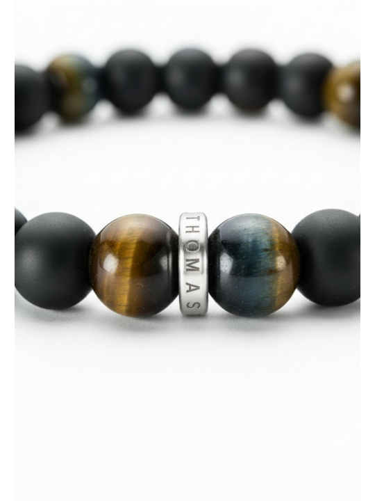 Armband mit Obsidian- und Tigerauge-Perlen (9 mm)