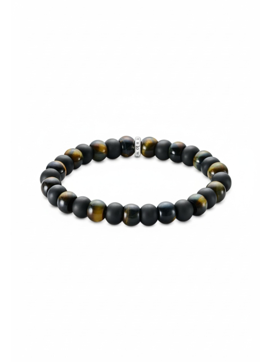 Bracelet with Obsidian and Tiger's Eye beads (9 mm)