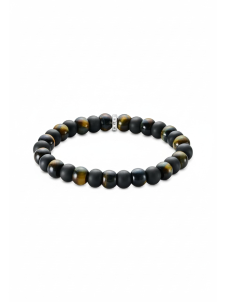Armband mit Obsidian- und Tigerauge-Perlen (9 mm)