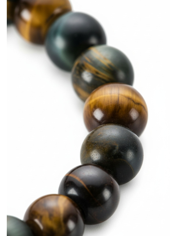 Bracelet with gold-brown and blue-gold Tiger's Eye beads (9 mm)