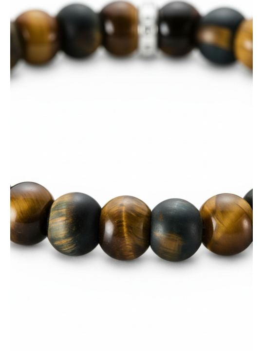 Armband mit goldbraunen und blaugoldenen Tigerauge-Perlen (9 mm)