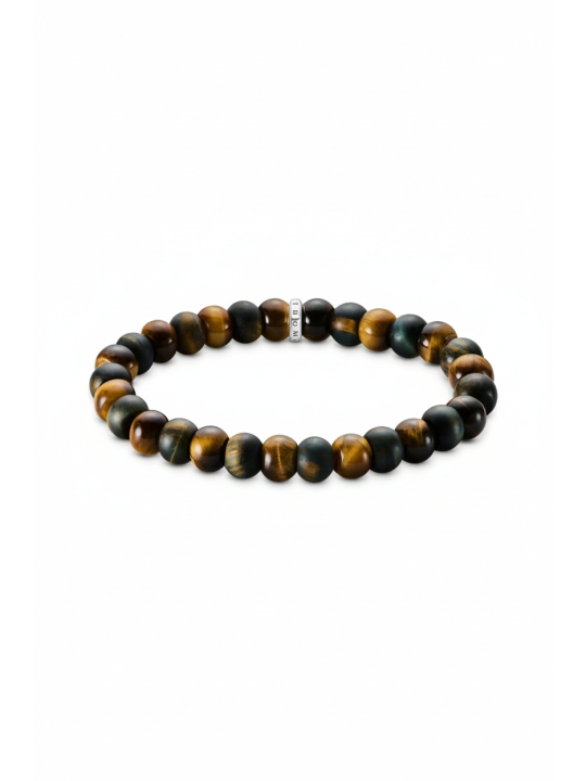 Bracelet with gold-brown and blue-gold Tiger's Eye beads (9 mm)