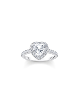 Anillo Blanco Halo Corazón Zirconia Plata