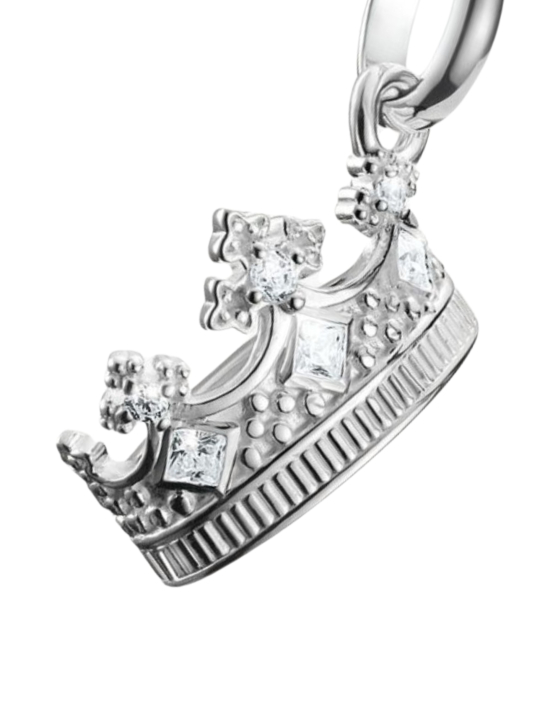 Colgante Charm Corona Con Piedras Conector Plata