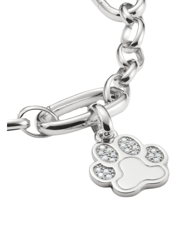 Charm Pendant Paw with Stones Connect Silver