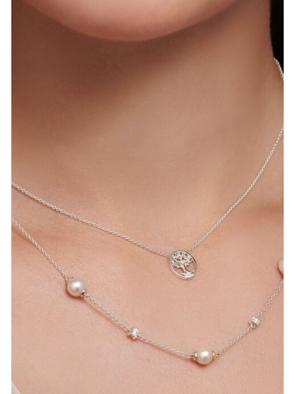 Silver Necklace with White Stones