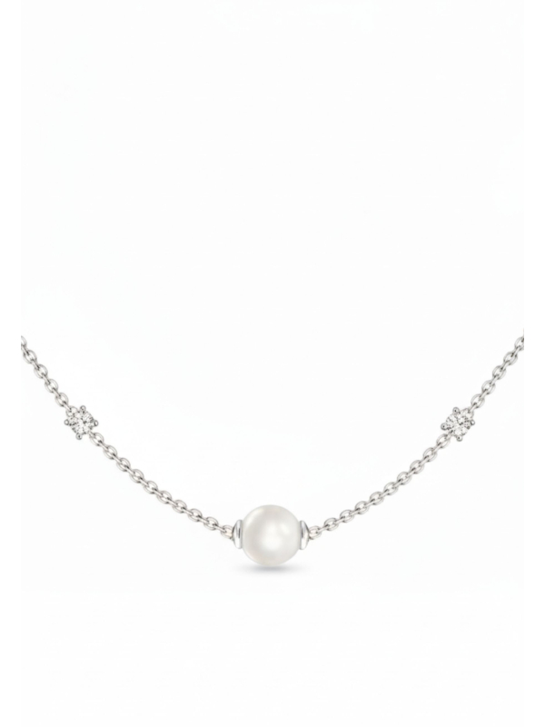 Silver Necklace with White Stones