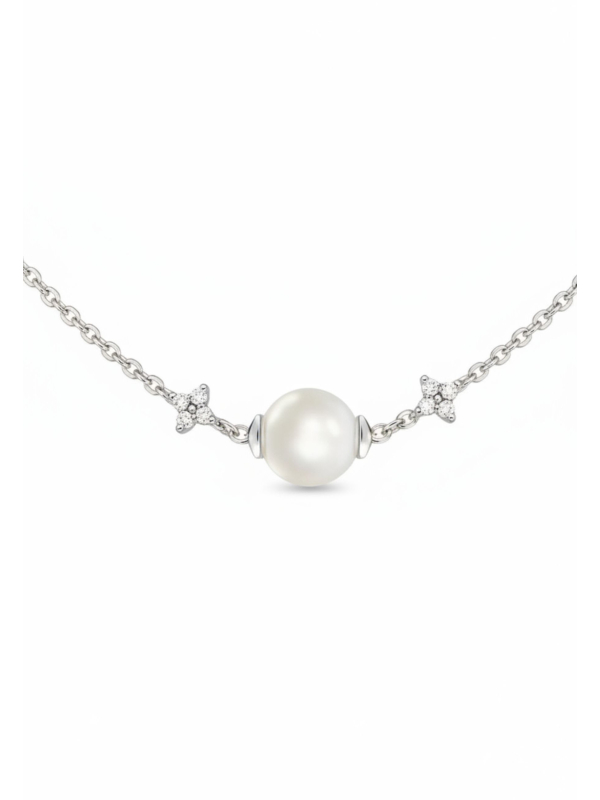 Silver Necklace with White Stones