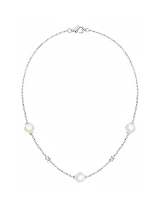 Silver Necklace with White Stones