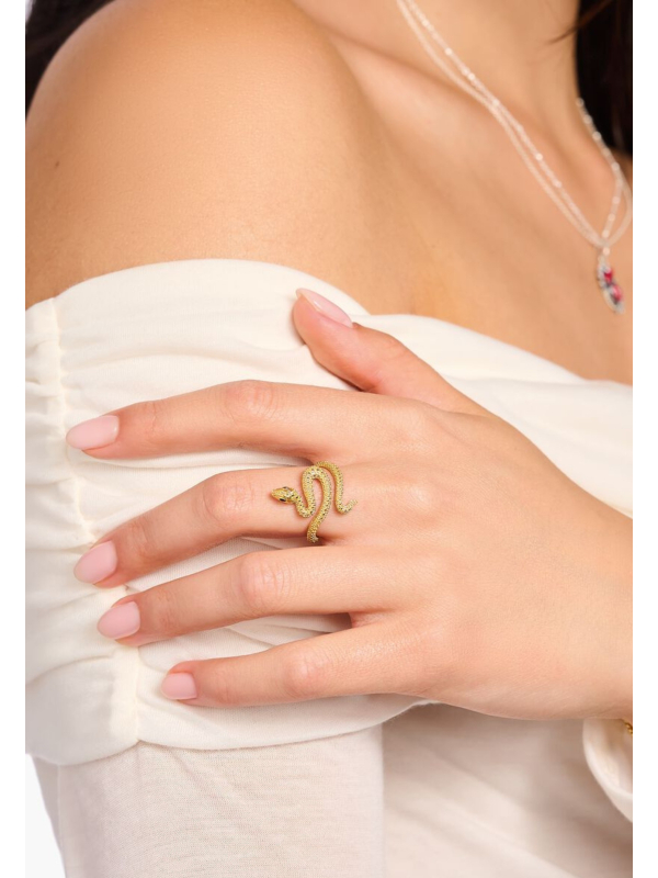 Gold-Plated Snake Ring Tempting Romance