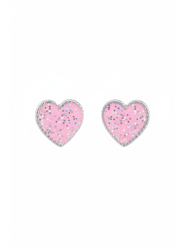 Children’s Silver Heart Ear Studs with Epoxy
