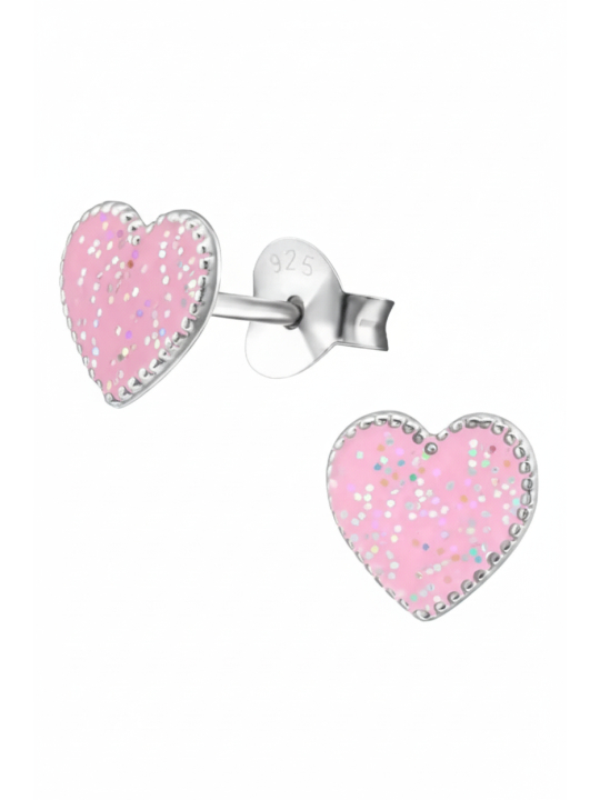 Clous d’Oreilles Cœur en Argent pour Enfants avec Époxy