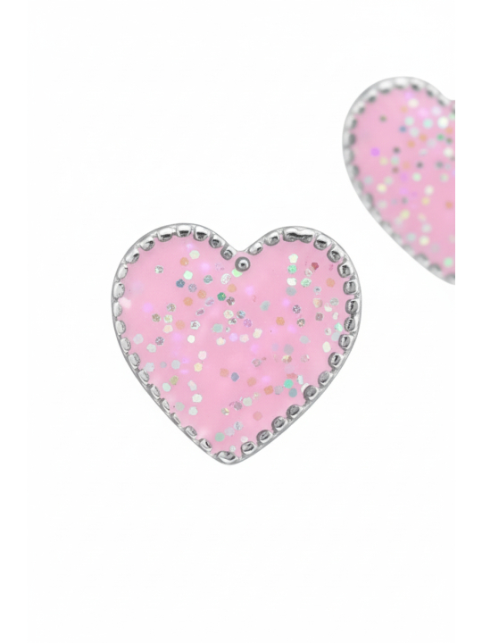 Clous d’Oreilles Cœur en Argent pour Enfants avec Époxy